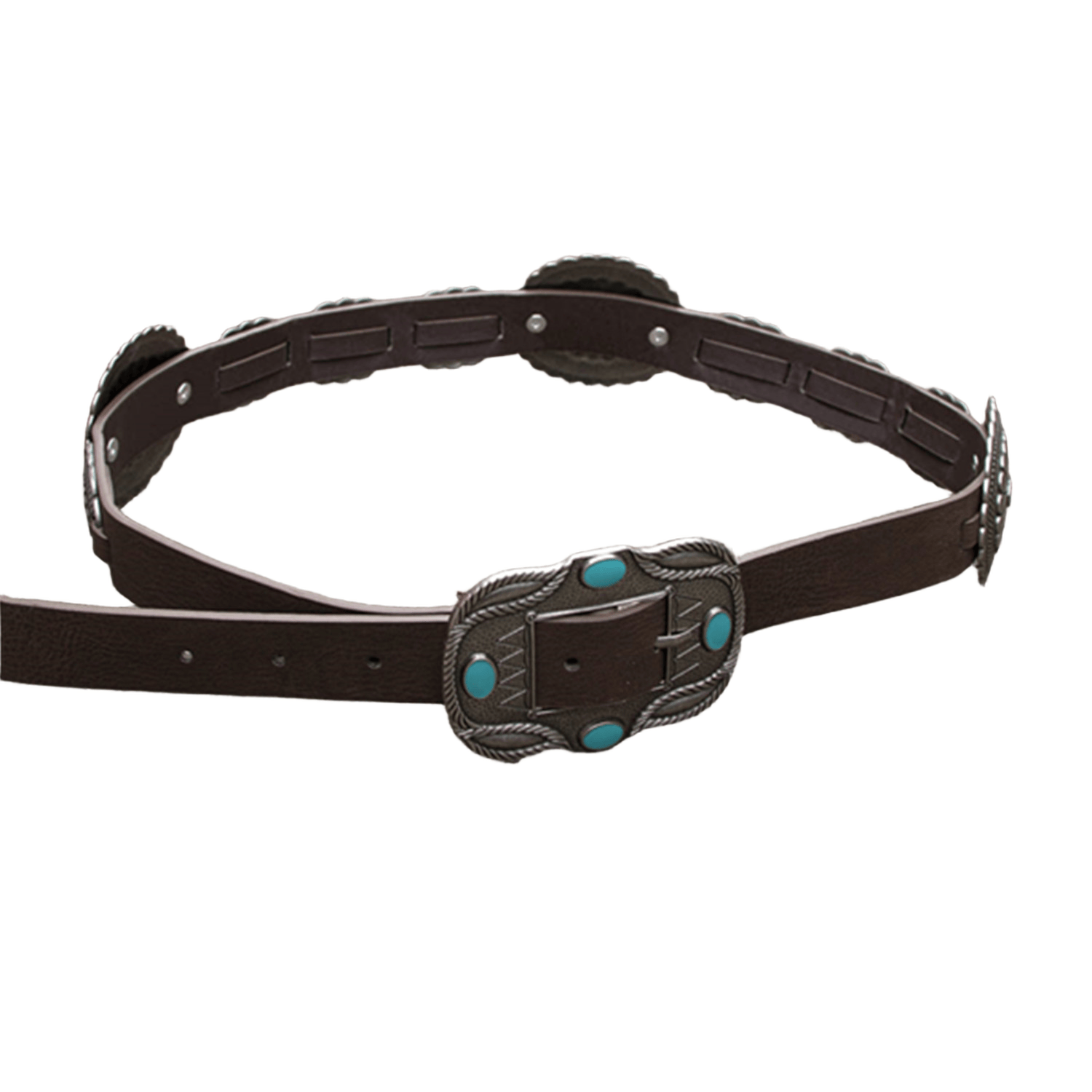 Women's Silver Patterned Turquoise Buckle Belt
