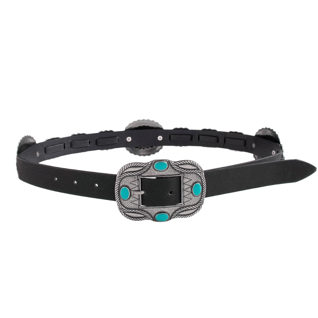 Women's Silver Patterned Turquoise Buckle Belt