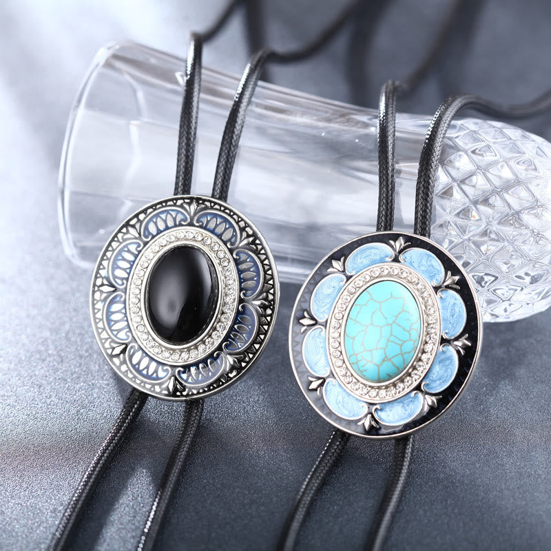 Vintage Onyx and Enamel Bolo Tie