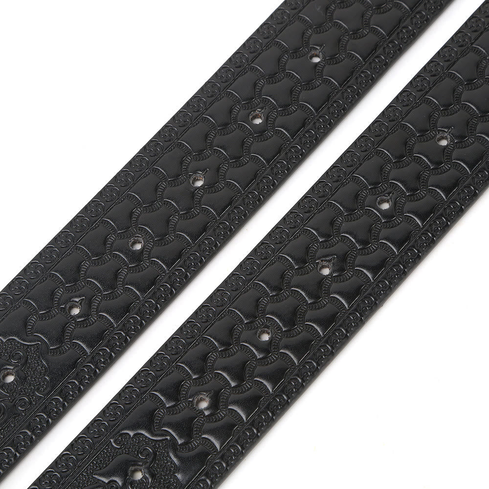 Men's Silver Horsehead Flag Buckle Black Embossed Belt