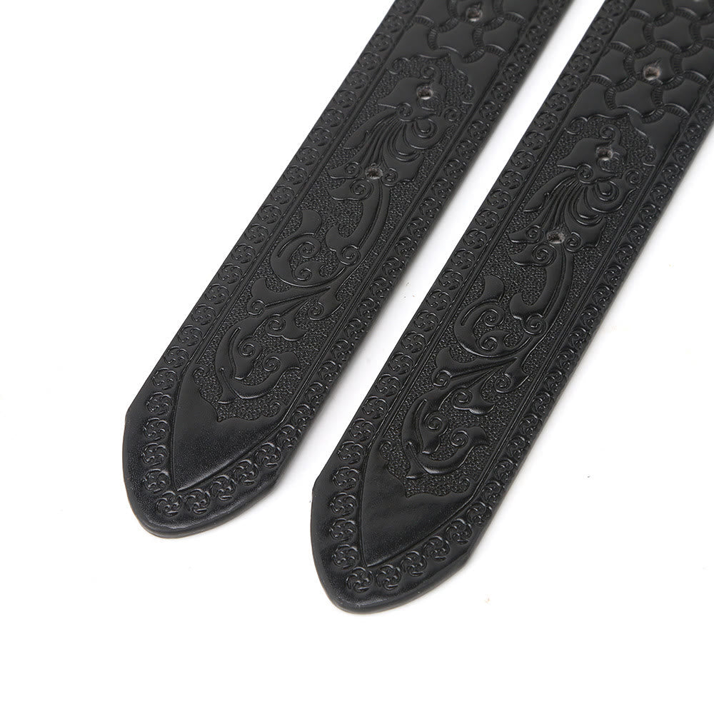 Men's Silver Horsehead Flag Buckle Black Embossed Belt