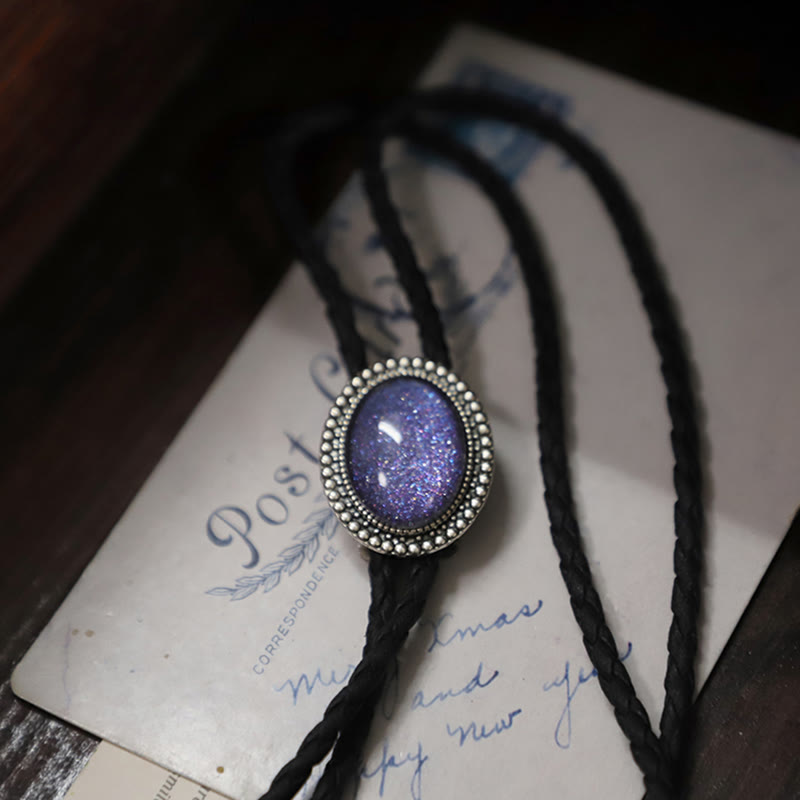 Glitter Purple Gem Retro Metal Bolo Ties