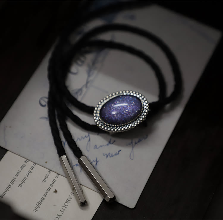 Glitter Purple Gem Retro Metal Bolo Ties