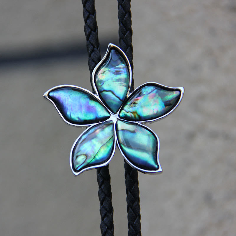 Flower-Shaped Iridescent Abalone Shell Vintage Metal Bolo Ties