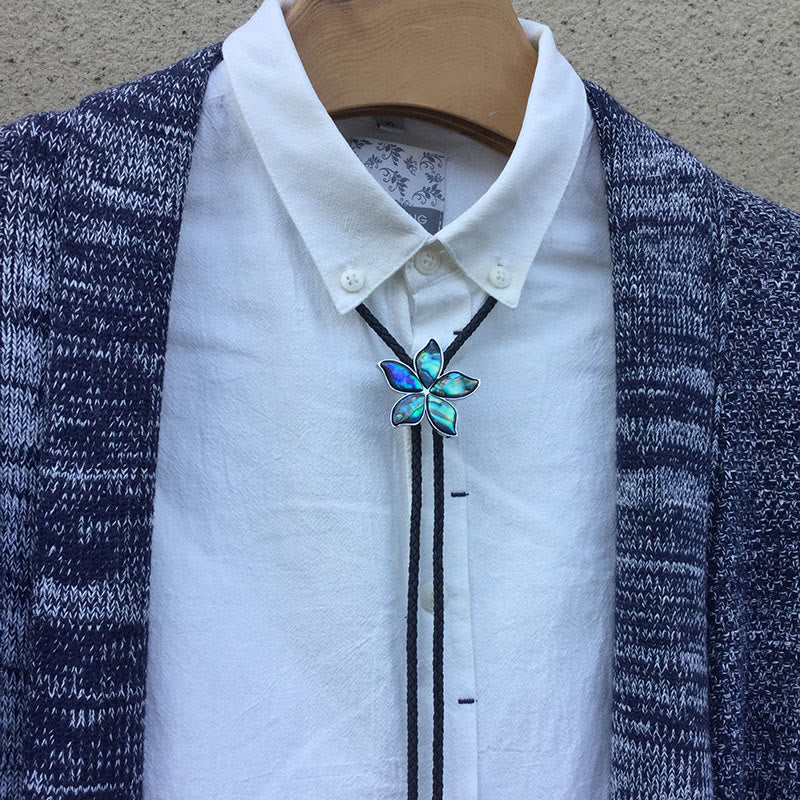 Flower-Shaped Iridescent Abalone Shell Vintage Metal Bolo Ties