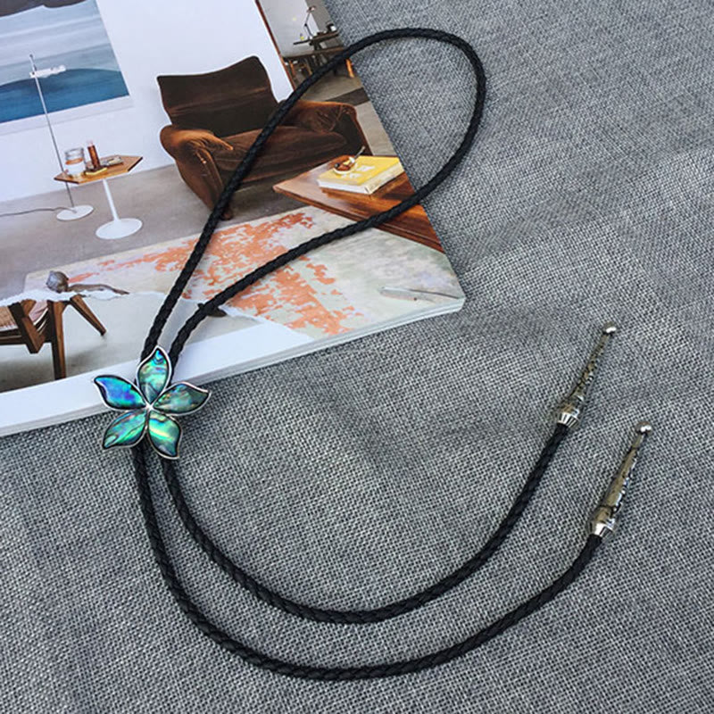 Flower-Shaped Iridescent Abalone Shell Vintage Metal Bolo Ties