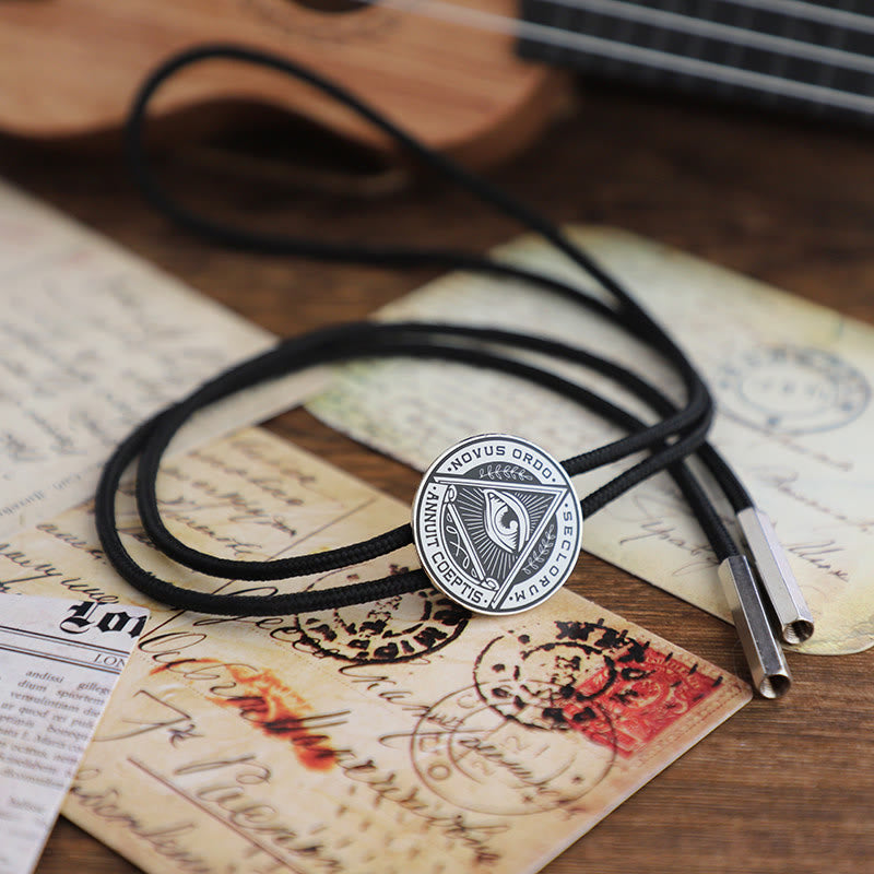 Eye of Providence Latin Inscription Vintage Metal Bolo Tie