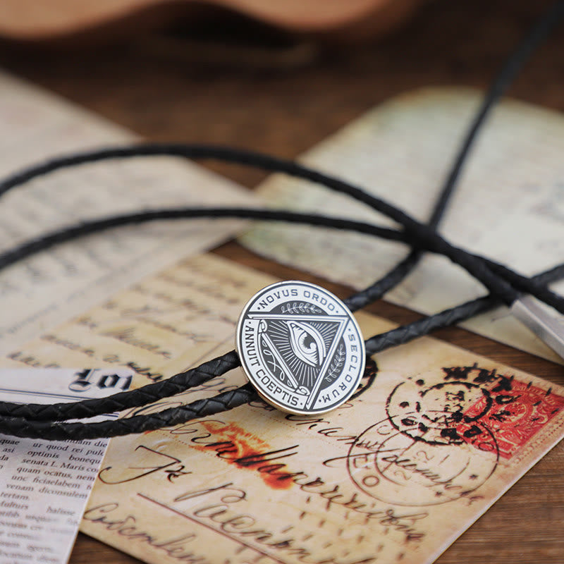 Eye of Providence Latin Inscription Vintage Metal Bolo Tie