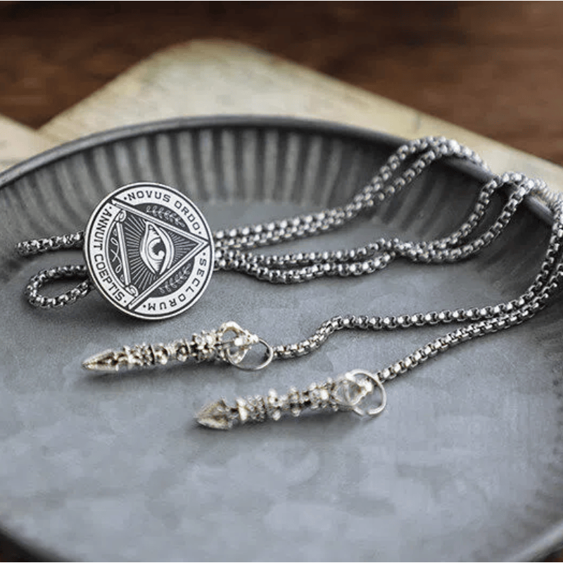 Eye of Providence Latin Inscription Vintage Metal Bolo Tie