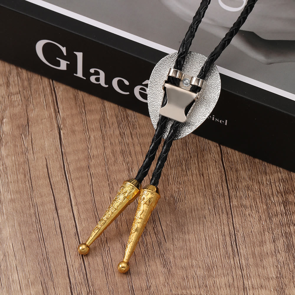 Western Retro Golden Bullhead Silver Plate Bolo Tie