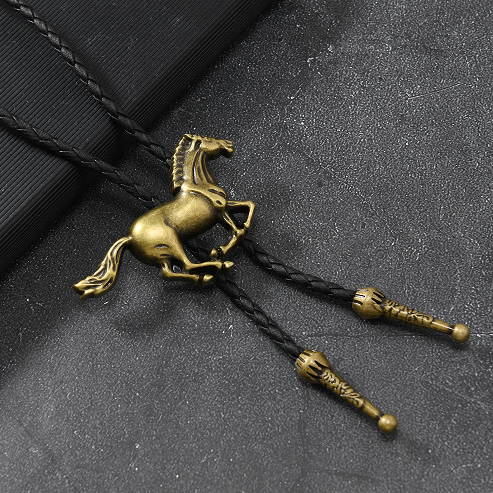Galloping Horse Emblem Vintage Metal Bolo Tie