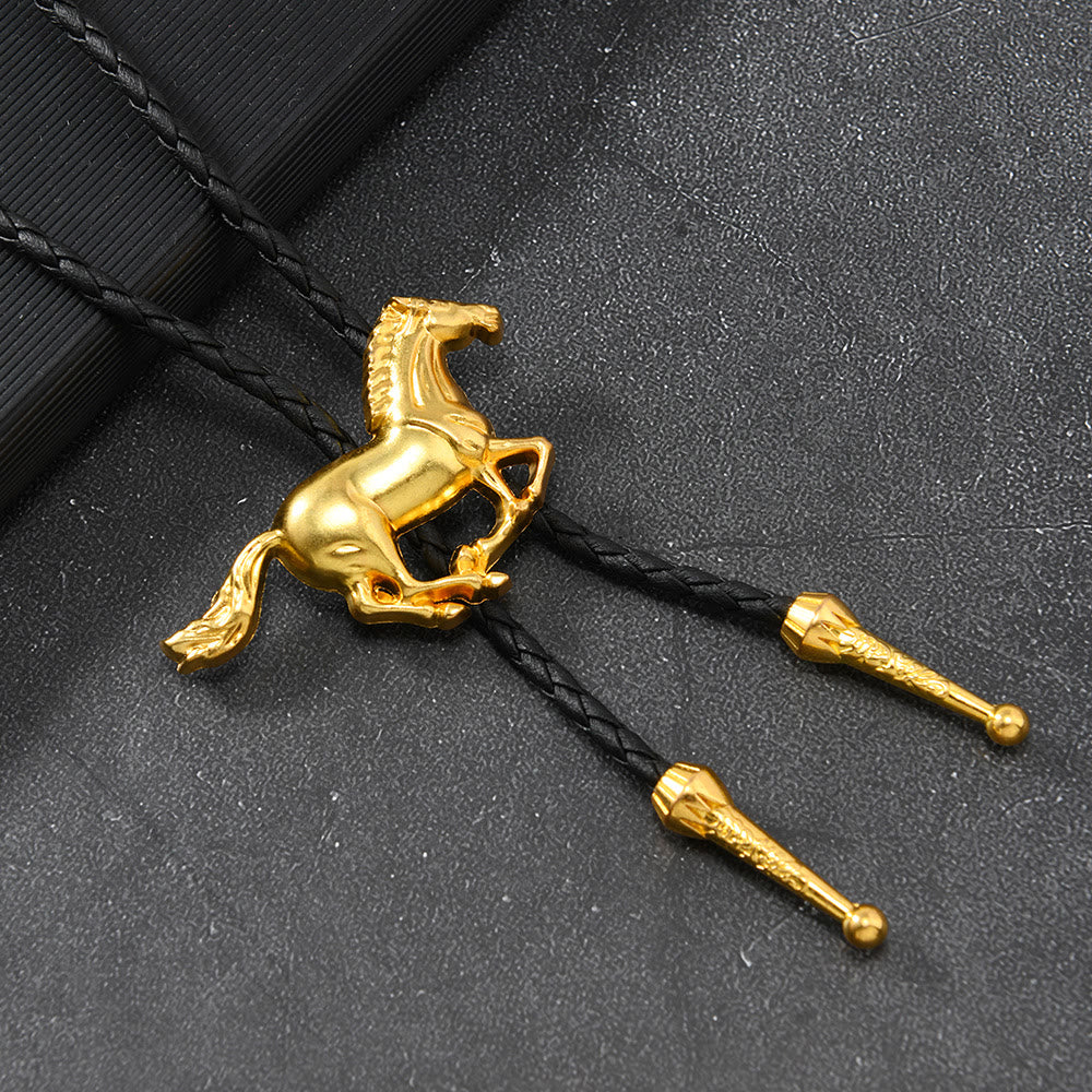 Galloping Horse Emblem Vintage Metal Bolo Tie