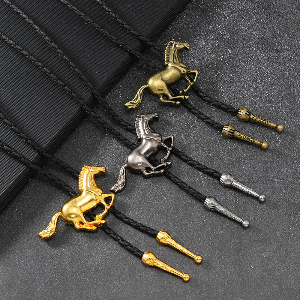 Galloping Horse Emblem Vintage Metal Bolo Tie