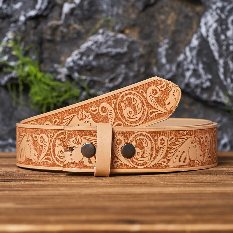 Western Horse-Patterned DIY Leather Belt Strap Without Belt Buckle