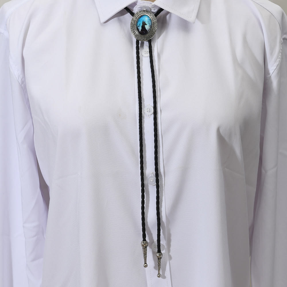 Night Scene Mystic Fox Western Bolo Tie