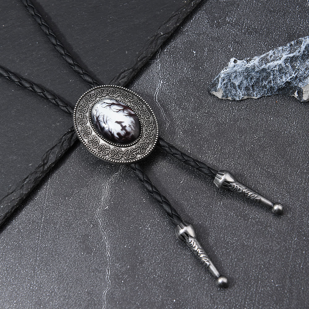 Gothic Raven Pattern Western Pendant Bolo Tie