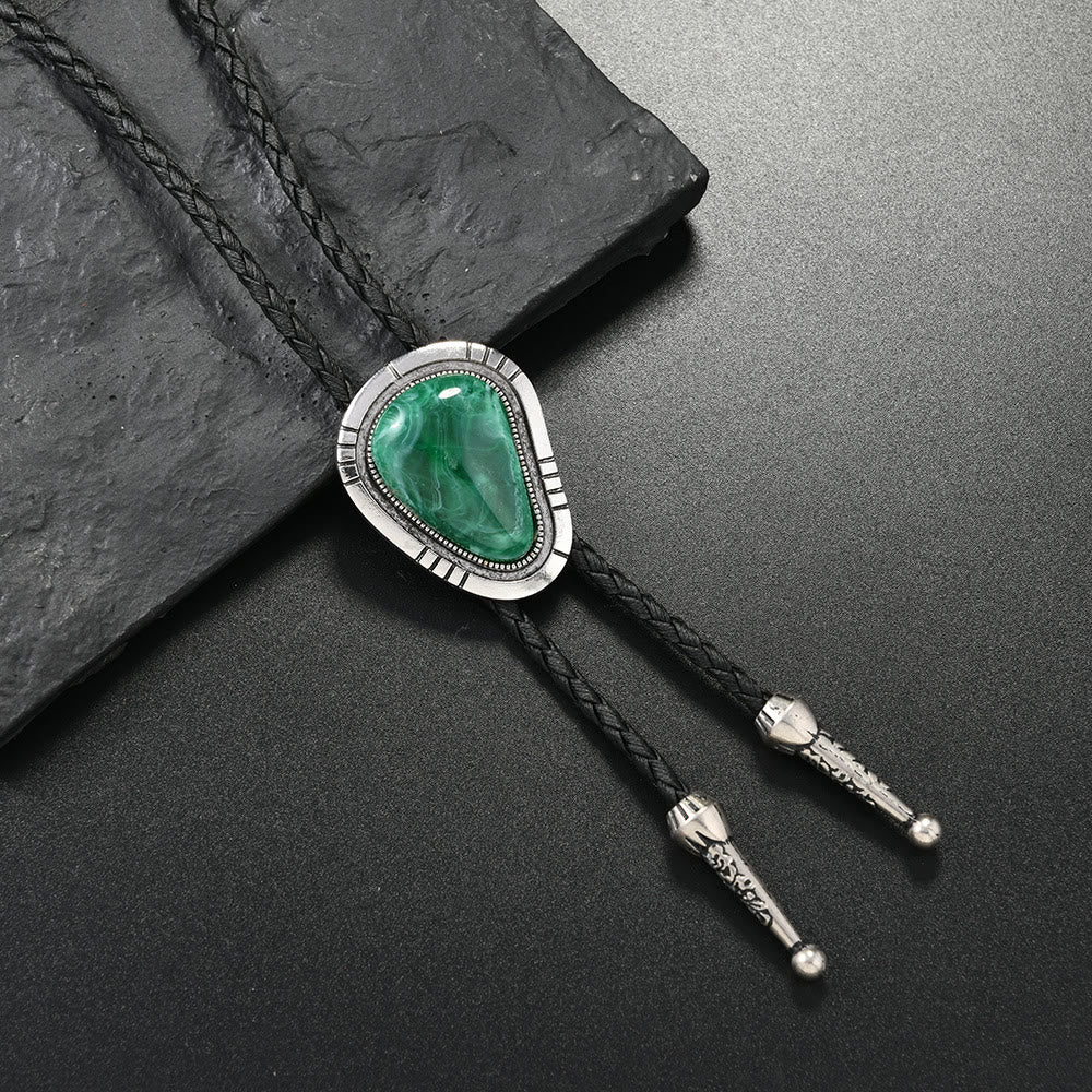Vintage Blue & Green Gemstone Pendant Bolo Tie