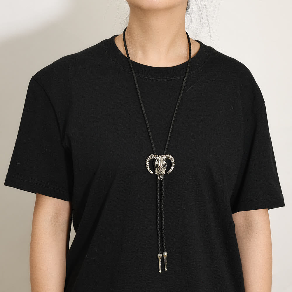 Southwestern Steer Skull Metal Bolo Tie