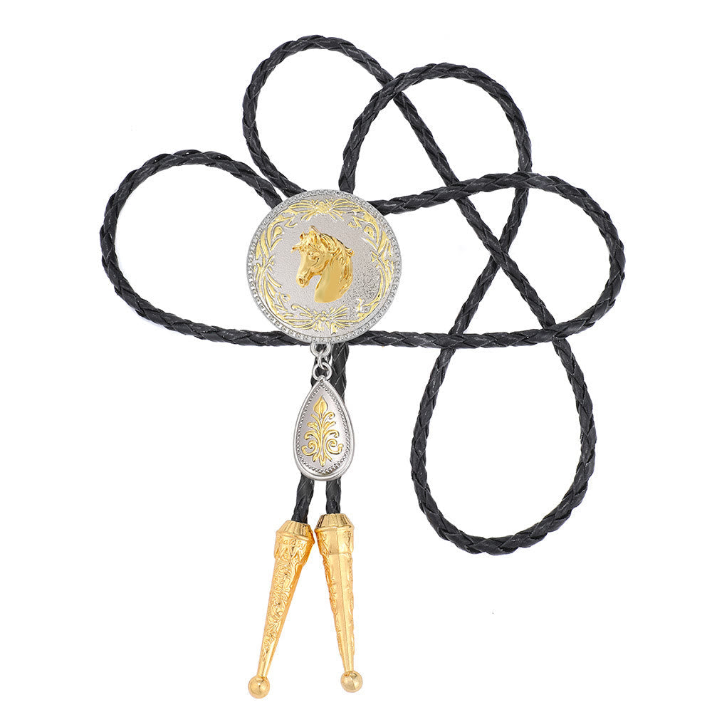 Western Portrait Medallion Layered Bolo Tie