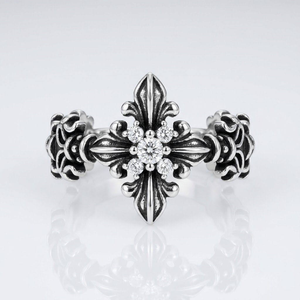 RETRO ZIRCON CROSS RING - (ADJUSTABLE)