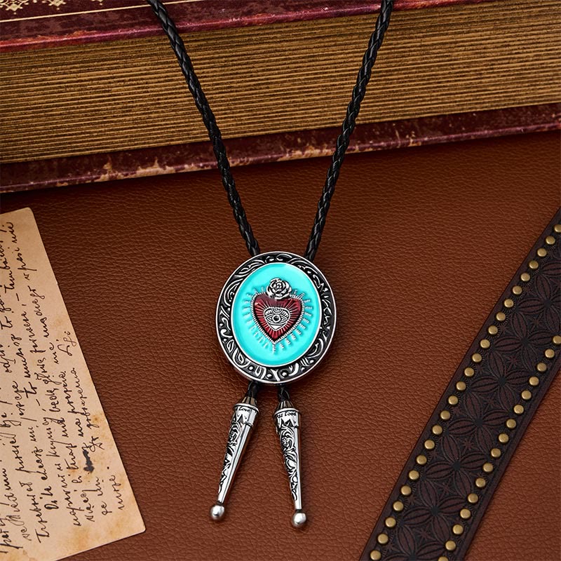 Occult Rose & Eye Turquoise Enameled Bolo Tie