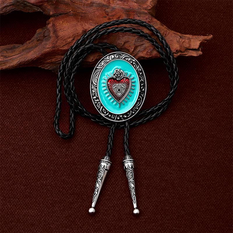Occult Rose & Eye Turquoise Enameled Bolo Tie