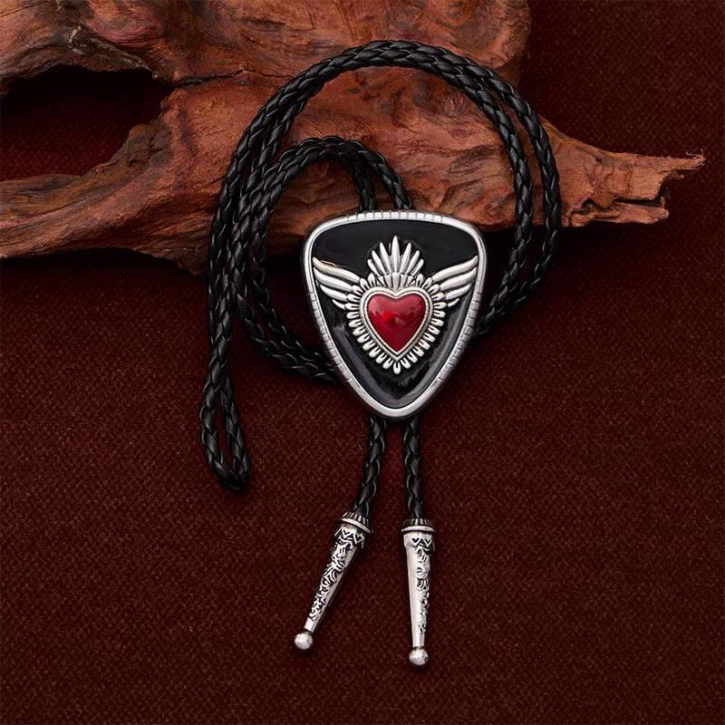Retro Western Winged Sacred Heart Bolo Tie