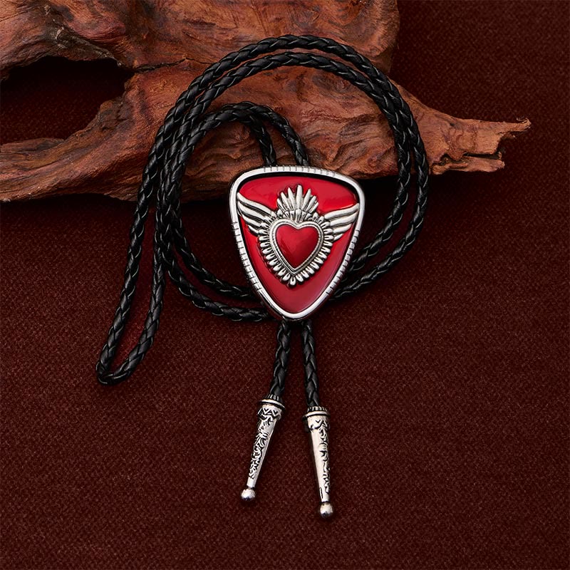 Retro Western Winged Sacred Heart Bolo Tie
