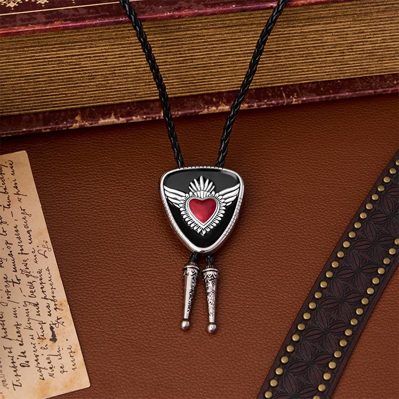 Retro Western Winged Sacred Heart Bolo Tie
