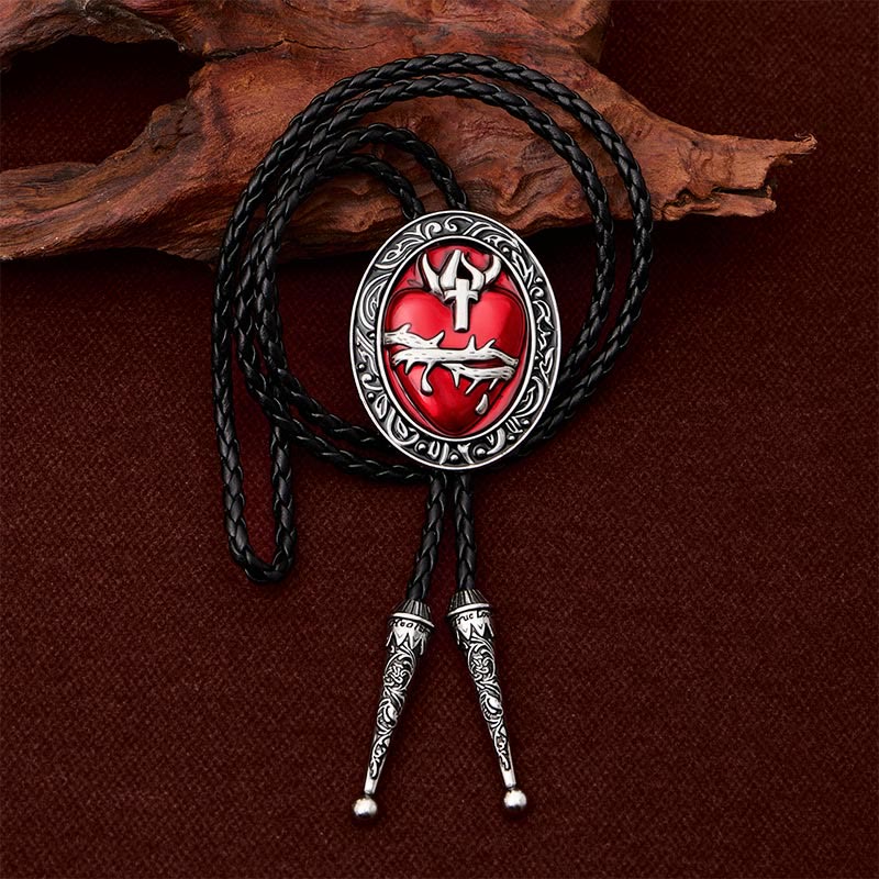 Crown Of Thorns Bleeding Heart Oval Enameled Bolo Tie