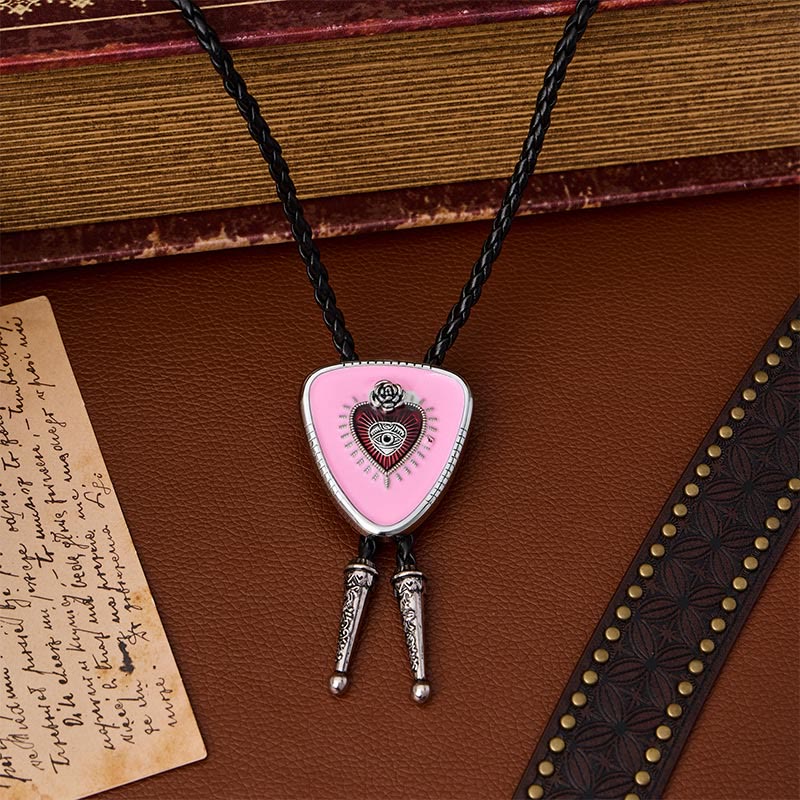 Pink Evil Eye Rose Sacred Heart Bolo Tie