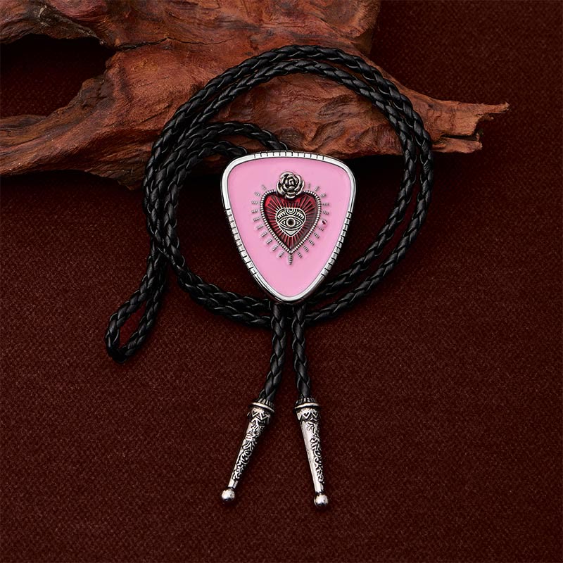 Pink Evil Eye Rose Sacred Heart Bolo Tie