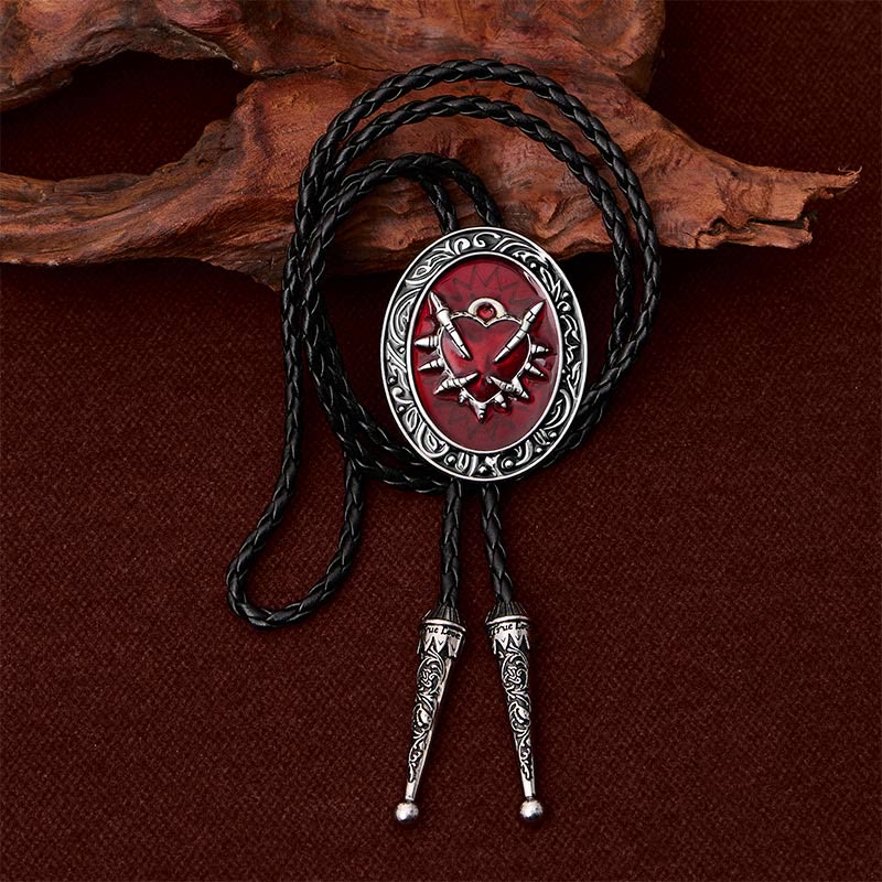 Vintage Red Thorn Heart Bullet Oval Bolo Tie