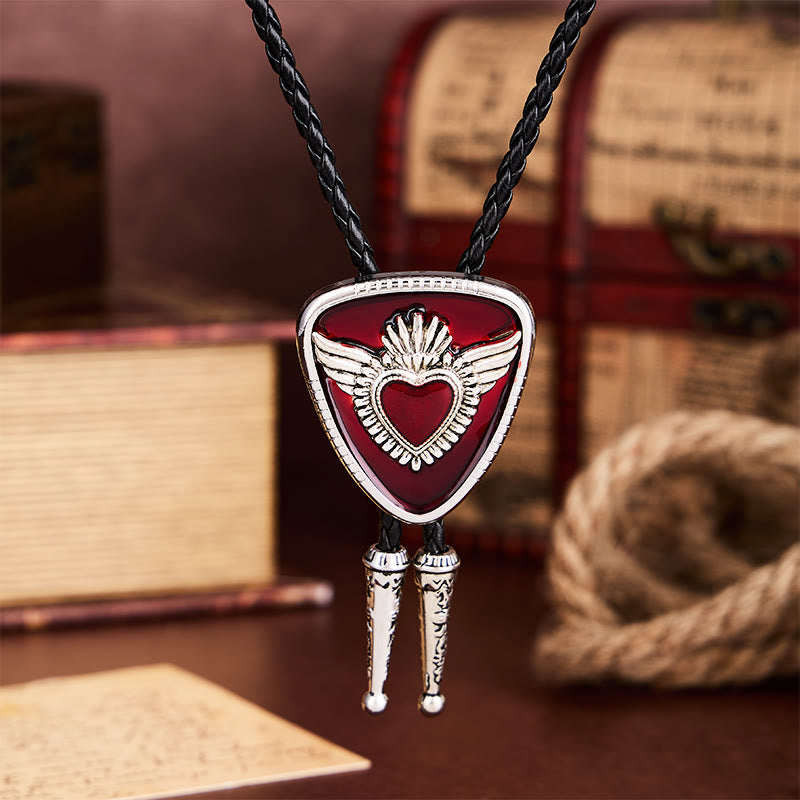 Retro Western Winged Sacred Heart Bolo Tie