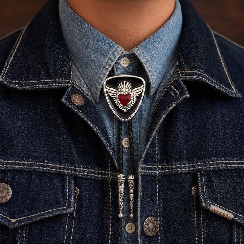 Retro Western Winged Sacred Heart Bolo Tie