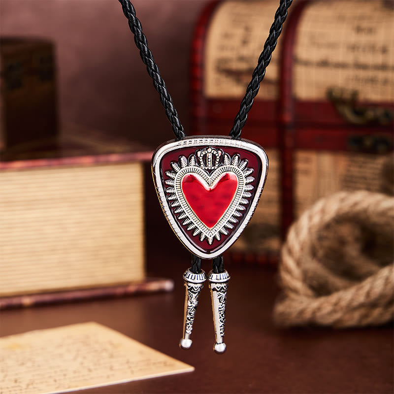 Vintage Shield Shape Sacred Heart Crown Bolo Tie