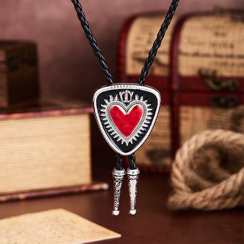 Vintage Shield Shape Sacred Heart Crown Bolo Tie