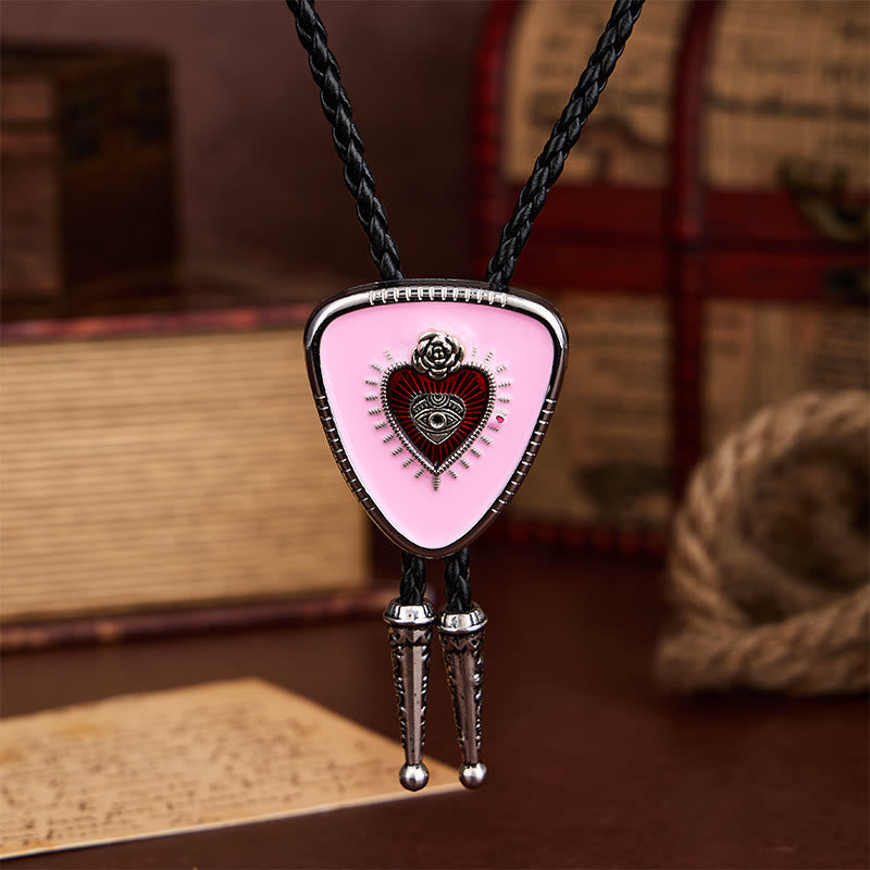 Pink Evil Eye Rose Sacred Heart Bolo Tie