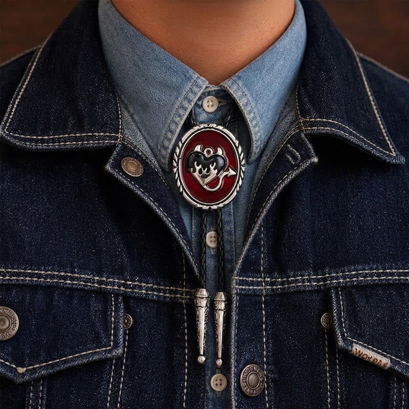 Devil's Flaming Heart Western Pendant Bolo Tie