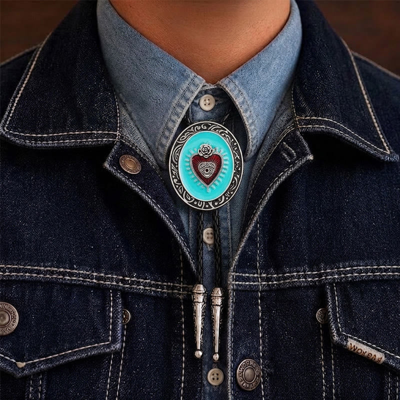 Occult Rose & Eye Turquoise Enameled Bolo Tie
