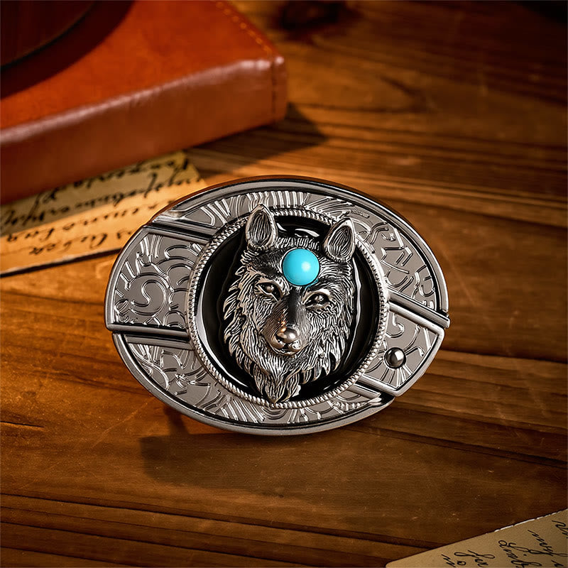 Turquoise Wolf DIY Hidden Folding Knife Buckle Leather Belt