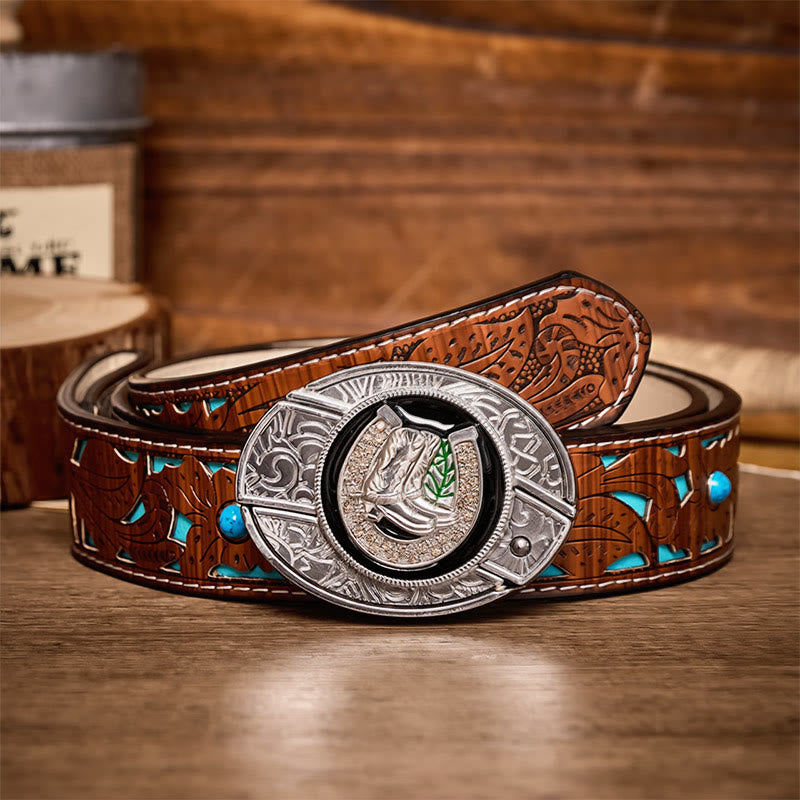 Boots & Horseshoe DIY Hidden Folding Knife Buckle Leather Belt