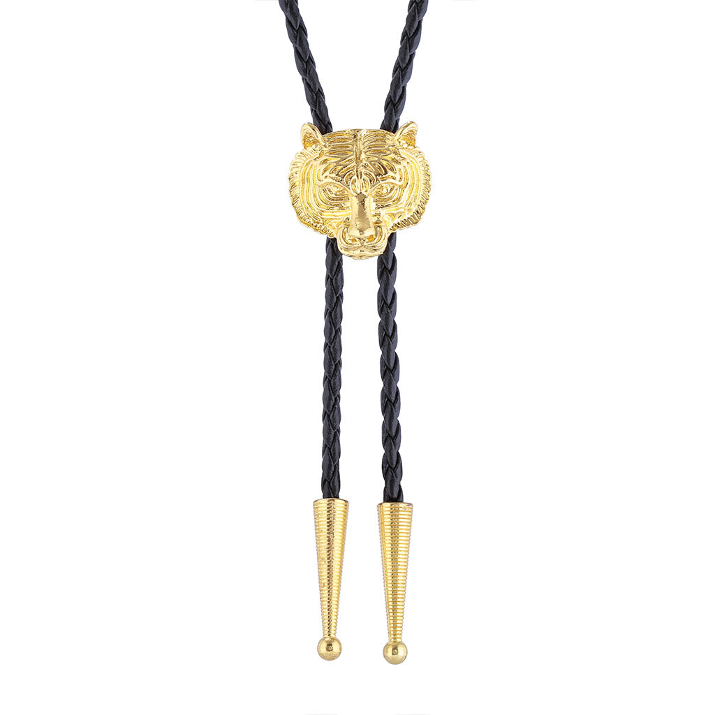 Western Retro Tiger Head Metal Bolo Tie