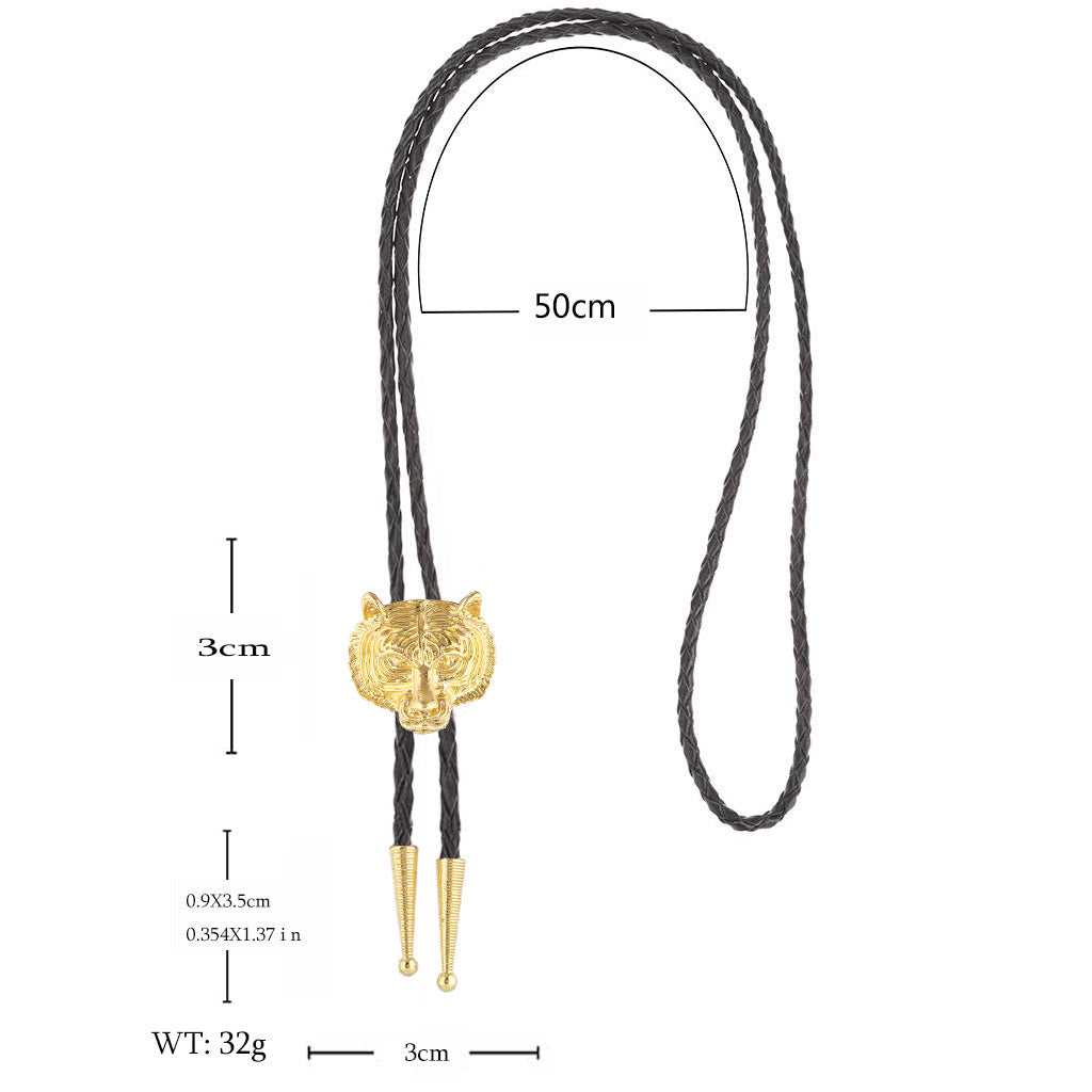 Western Retro Tiger Head Metal Bolo Tie