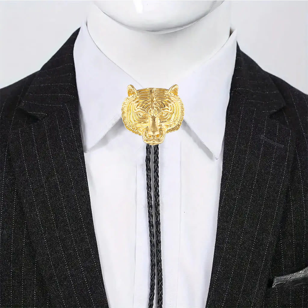 Western Retro Tiger Head Metal Bolo Tie