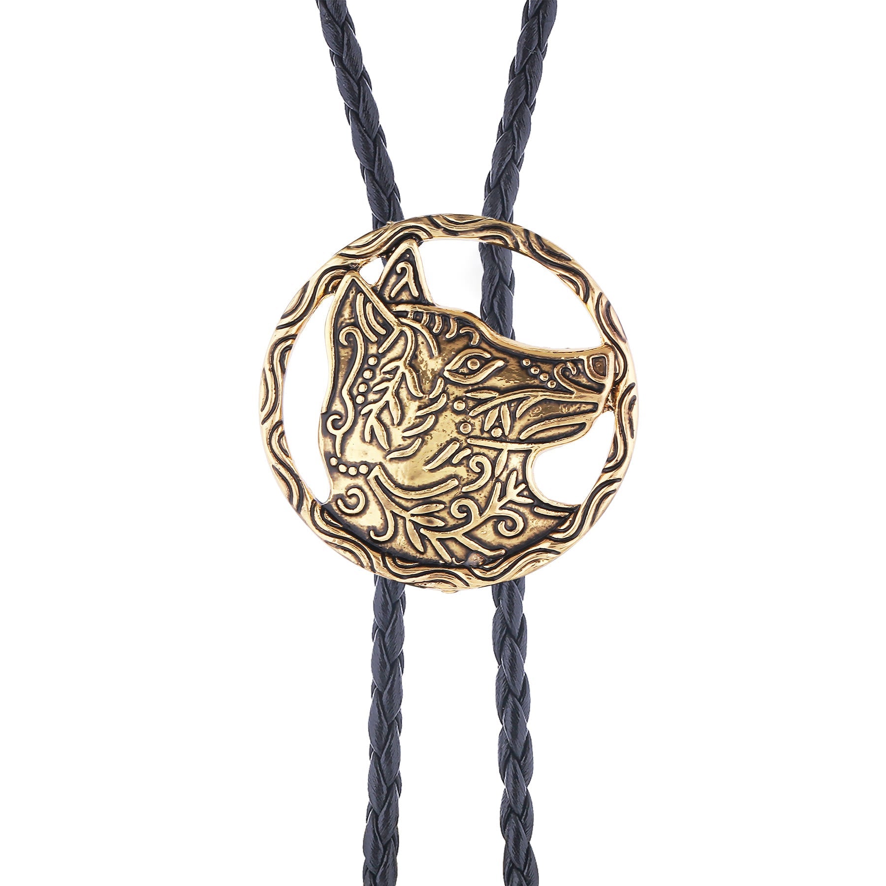 Vintage Antique Gold Hollow Wolf Head Bolo Tie