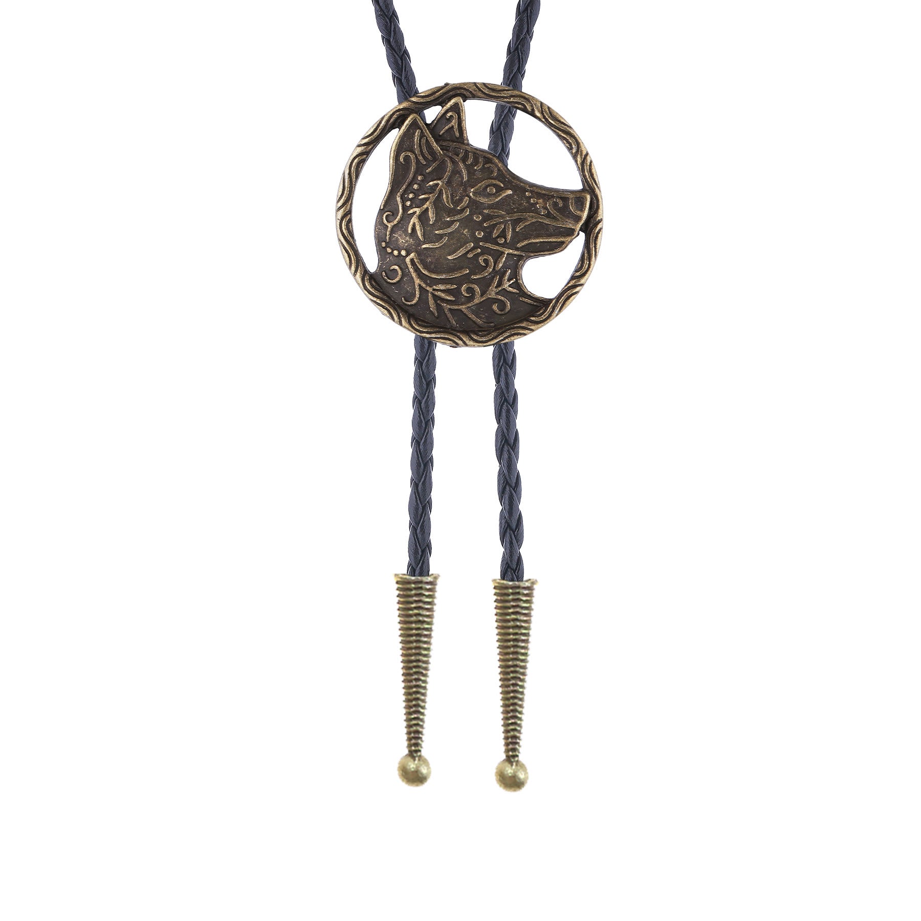 Vintage Antique Gold Hollow Wolf Head Bolo Tie