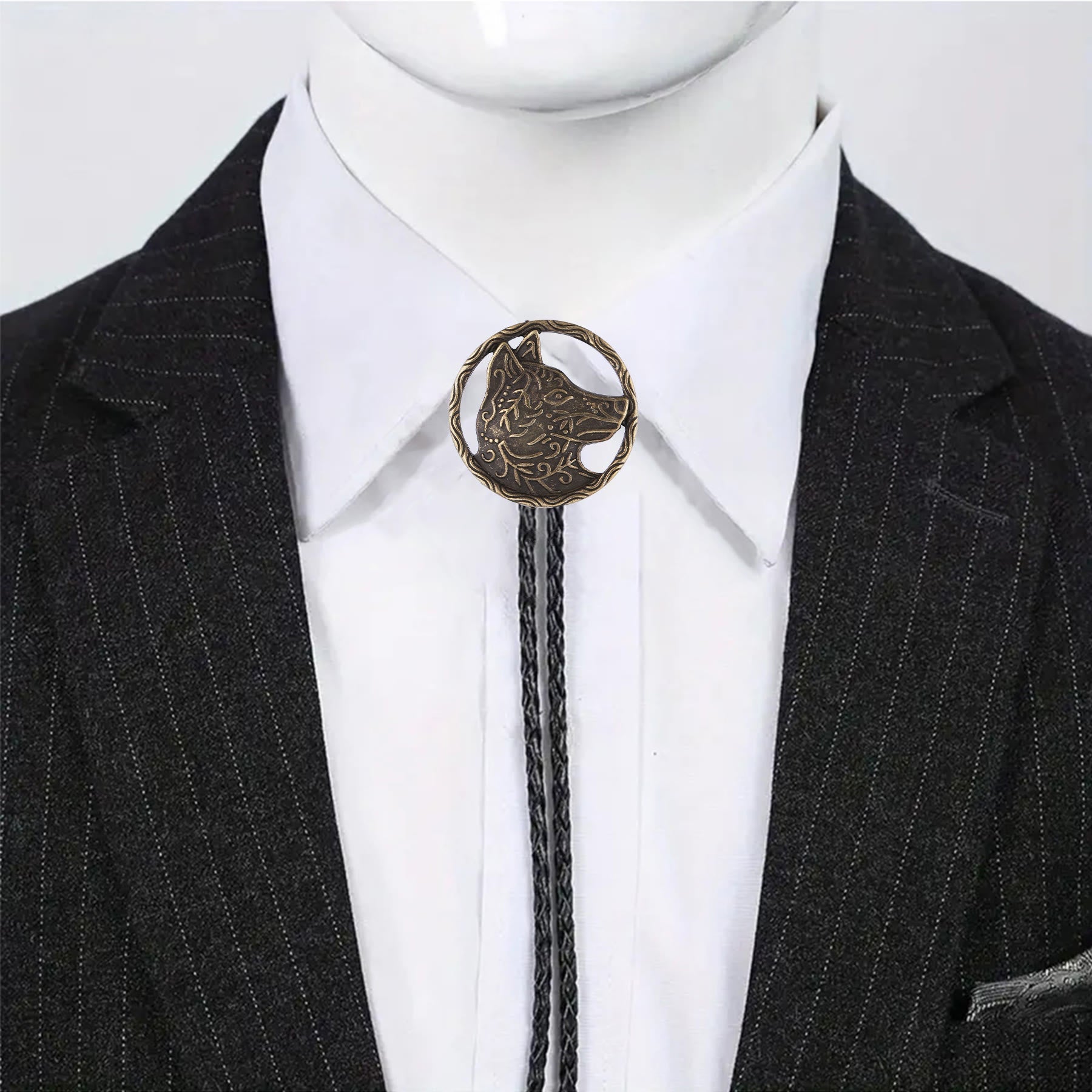 Vintage Antique Gold Hollow Wolf Head Bolo Tie