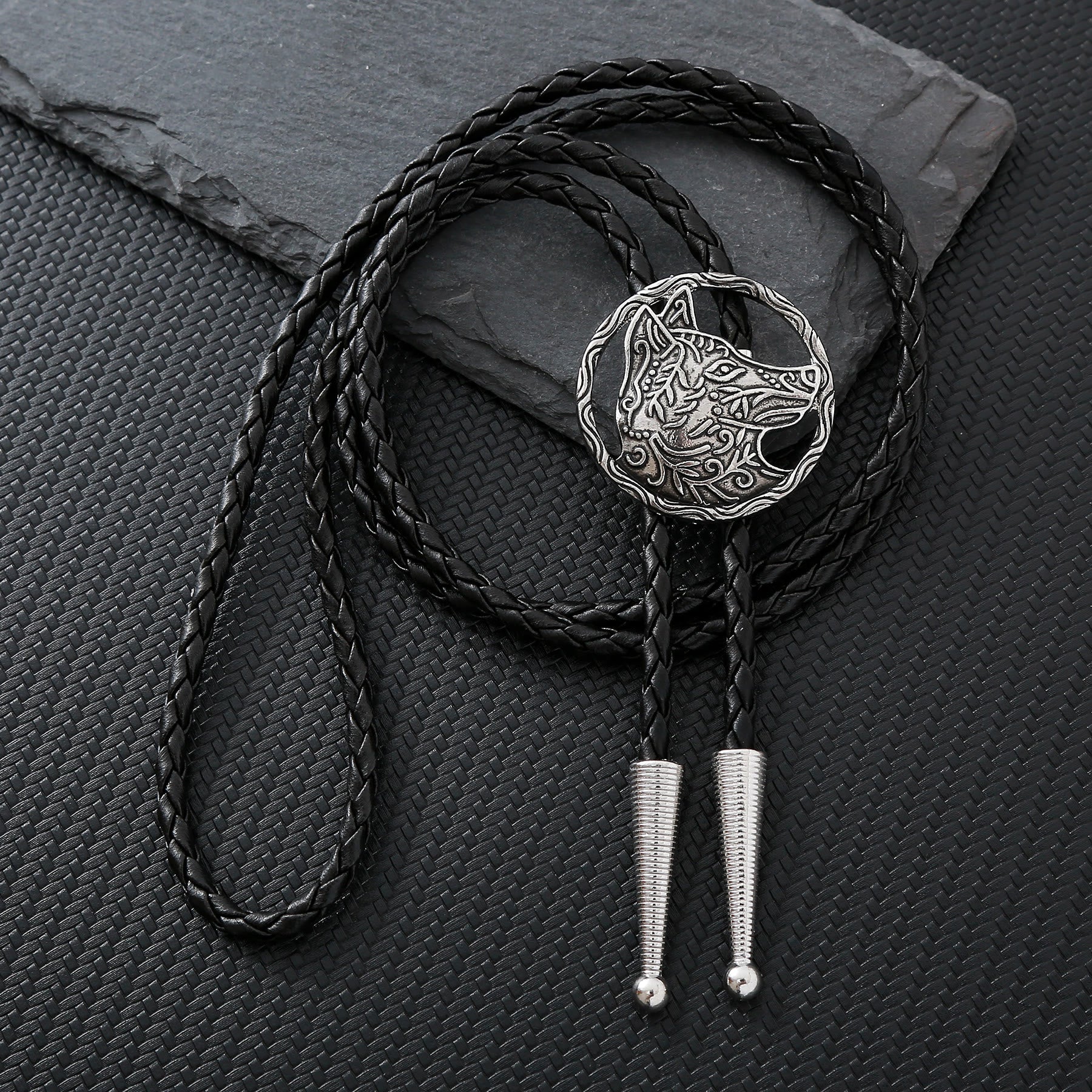 Vintage Antique Gold Hollow Wolf Head Bolo Tie