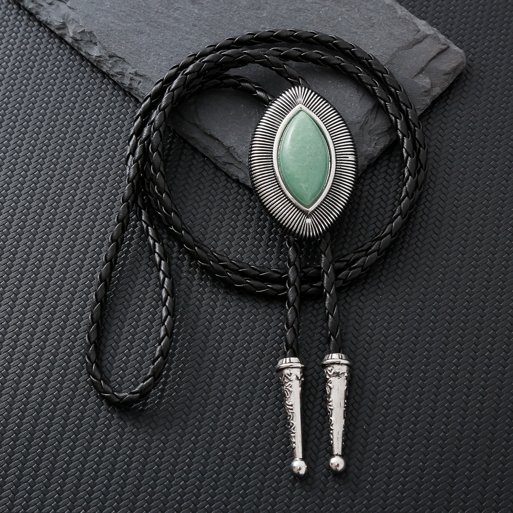 Vintage Antique Twisted Border Oval Cat Eye Stone Bolo Tie